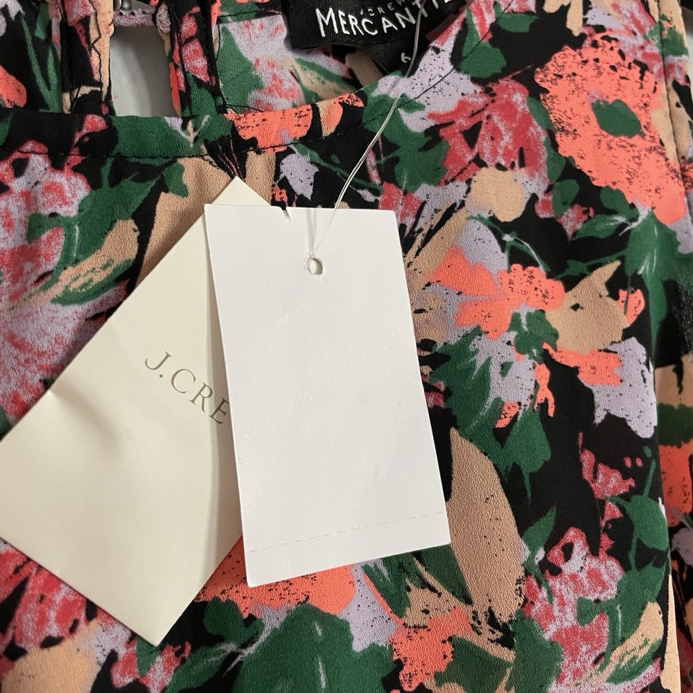 J Crew Merc Ruched Waist Dress Size 6‎ Neon Floral Flounce Sleeveless Fairy Soft - Picture 4 of 13